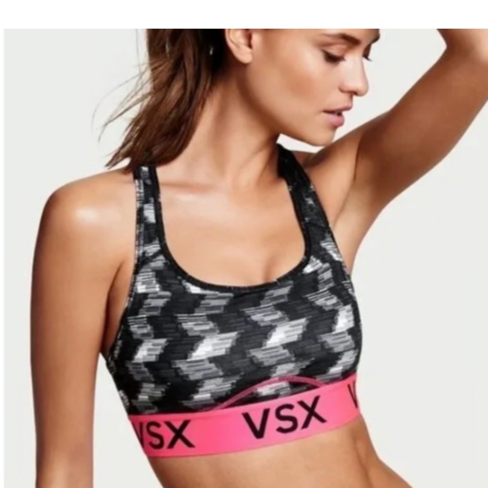 Victoria's Secret VSX Sports Bra Chevron Neon Pink Logo Racerback size Medium